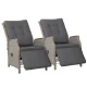 Gardeon 2PC Grey Wicker Recliner Chairs: UV-Resistant, Adjustable, Steel Frame, High-Density Cushions for Indoor/Outdoor Use