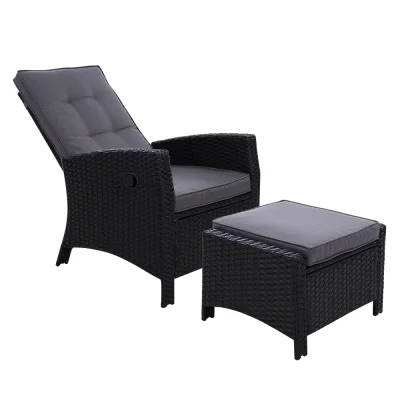 Gardeon Outdoor Recliner Chair Set - Black Wicker Lounge with Adjustable Backrest & Ottoman, UV & Weather-Resistant Gardeon Outdoor Recliner Chair Set - Black Wicker Lounge with Adjustable Backrest & Ottoman, UV & Weather-Resistant