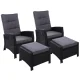 Gardeon 2PC Recliner Chairs Set - Black Wicker Outdoor Furniture with Adjustable Backrest & Ottoman, UV-Resistant