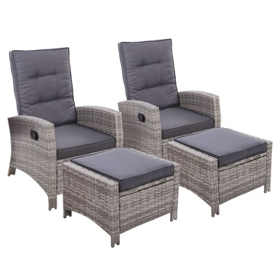 Gardeon 2PC Grey Wicker Recliner Chairs Set, Adjustable Outdoor Lounger with Ottoman, Steel Frame, UV-Resistant Cushions Gardeon 2PC Grey Wicker Recliner Chairs Set, Adjustable Outdoor Lounger with Ottoman, Steel Frame, UV-Resistant Cushions
