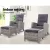 Gardeon 2PC Grey Wicker Recliner Chairs Set, Adjustable Outdoor Lounger with Ottoman, Steel Frame, UV-Resistant Cushions