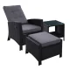 Gardeon 3PC Recliner Set: Black Wicker Outdoor Furniture with Adjustable Backrest, Ottoman, & Tempered Glass Table