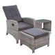 Gardeon 3PC Outdoor Recliner Set with Adjustable Wicker Chairs, Ottoman, and Glass Table - UV & Weather-Resistant, Grey