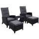 Gardeon 5PC Outdoor Recliner Set: UV-Resistant Wicker, Adjustable Back, Steel Frame, Glass Table, Black