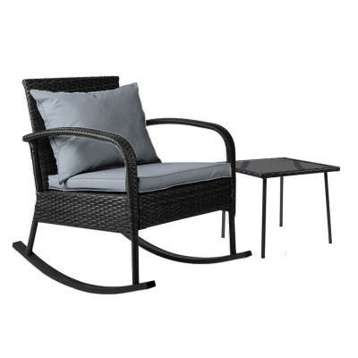 Gardeon 2PC Rocking Chair & Table Set: Weather-Resistant Wicker Furniture with Cushions, Tempered Glass, UV Protection Gardeon 2PC Rocking Chair & Table Set: Weather-Resistant Wicker Furniture with Cushions, Tempered Glass, UV Protection