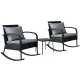 Gardeon 3PC Black Wicker Patio Set: Rocking Chairs & Tempered Glass Table, Weather-Resistant for Indoor/Outdoor Use