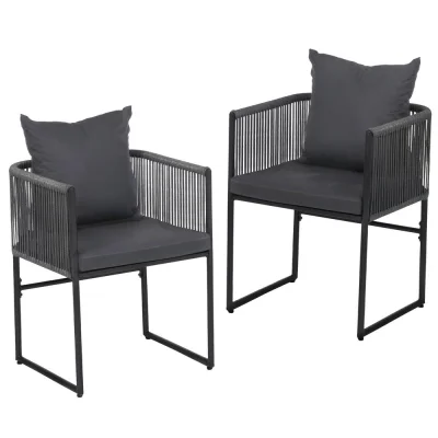 Gardeon 2PC Outdoor Dining Chairs, Steel Frame, UV-Resistant Woven Rope, Removable Cushions, 52.5x47x70cm, Indoor