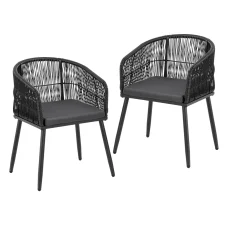 Gardeon 2PC Black Wicker Outdoor Dining Chairs - Steel Frame, UV-Resistant, Weatherproof, 60x50x80cm, Indoor/Outdoor Use