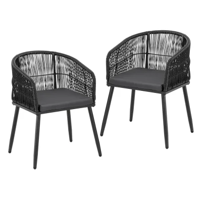 Gardeon 2PC Black Wicker Outdoor Dining Chairs - Steel Frame, UV-Resistant, Weatherproof, 60x50x80cm, Indoor/Outdoor Use