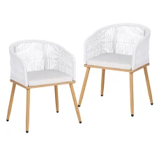 Gardeon 2PC Outdoor Dining Chairs - White PE Wicker, Steel Frame, UV-Resistant, 60x50x80cm, Plush Cushions Included