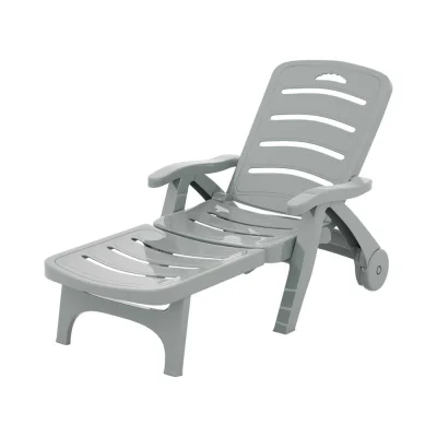 Gardeon Grey Sun Lounger with Wheels - Weather-Resistant, Adjustable Recliner Chair, Portable Outdoor Furniture
