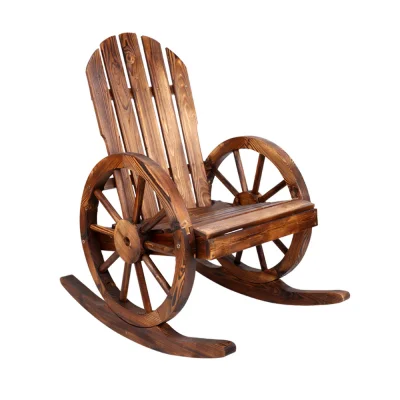 Gardeon Wagon Wheels Rocking Chair, Canadian Fir Wood, 60x89x99cm, Brown, Rustic Outdoor Furniture, UV-Resistant