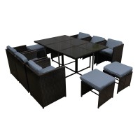 Gardeon 11-Piece Outdoor Dining Set - Black Wicker, Tempered Glass Table, Cushioned Seats, Water-Resistant Covers Gardeon 11-Piece Outdoor Dining Set - Black Wicker, Tempered Glass Table, Cushioned Seats, Water-Resistant Covers