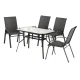 Gardeon 5 Piece Outdoor Dining Set Black – Steel Frame, Tempered Glass Table, Stackable Chairs, Weatherproof, 120cm