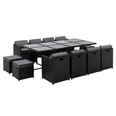 Gardeon Hayman 13-Piece Outdoor Dining Set, Wicker Chairs, Tempered Glass Table, with Cushions & Covers, Black