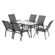 Gardeon 7 Piece Outdoor Dining Set Grey—Steel Frame, Tempered Glass Table, Stackable Chairs, Weatherproof, 140cm