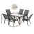 Gardeon 7 Piece Outdoor Dining Set Grey—Steel Frame, Tempered Glass Table, Stackable Chairs, Weatherproof, 140cm