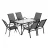 Gardeon 7 Piece Outdoor Dining Set Grey—Steel Frame, Tempered Glass Table, Stackable Chairs, Weatherproof, 140cm