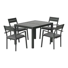 Gardeon 5-Piece Extendable Outdoor Dining Set - Black Aluminium, Seats 4-6, Weather-Resistant Cushions, Easy Assembly