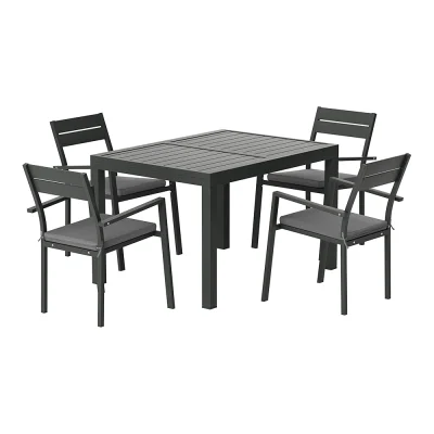 Gardeon 5-Piece Extendable Outdoor Dining Set - Black Aluminium, Seats 4-6, Weather-Resistant Cushions, Easy Assembly