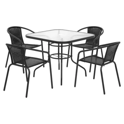 Gardeon 5-Piece Outdoor Dining Set: Steel Frame, Stackable Chairs, Weather-Resistant, 90cm Table, 1-Year Warranty