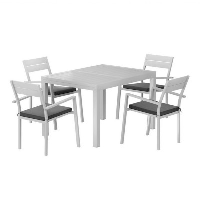 Gardeon Outdoor Dining Set 5-Piece: Extendable Aluminium Table, White, Seats 4-6, Water & UV Resistant, Easy Assembly Gardeon Outdoor Dining Set 5-Piece: Extendable Aluminium Table, White, Seats 4-6, Water & UV Resistant, Easy Assembly