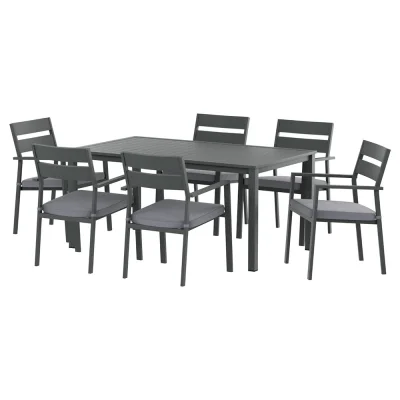 Gardeon 7-Piece Outdoor Dining Set: Black Aluminium Table, 6 Chairs, UV-Resistant Cushions - Perfect for Entertaining