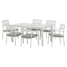 Gardeon 7-Piece White Aluminium Outdoor Dining Set – Seats 6, Weather-Resistant Cushions, Easy Assembly, 1-Year Warranty