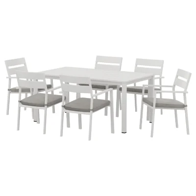 Gardeon 7-Piece White Aluminium Outdoor Dining Set – Seats 6, Weather-Resistant Cushions, Easy Assembly, 1-Year Warranty