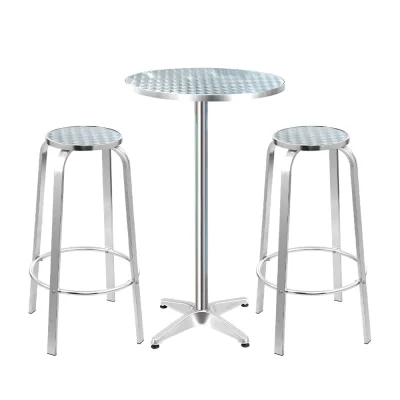 Gardeon 3-Piece Outdoor Bar Set: Adjustable Aluminium Bistro Table & Stools, Rust & UV-Resistant, Easy Assembly