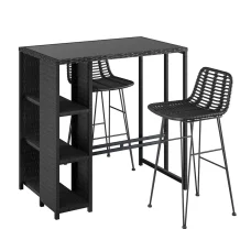 Gardeon Outdoor Bar Set: PE Wicker, Powder-Coated Steel, 2 Stools & Table, UV-Resistant, Easy Assembly, 1-Year Warranty