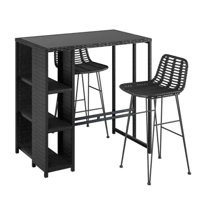 Gardeon Outdoor Bar Set: PE Wicker, Powder-Coated Steel, 2 Stools & Table, UV-Resistant, Easy Assembly, 1-Year Warranty