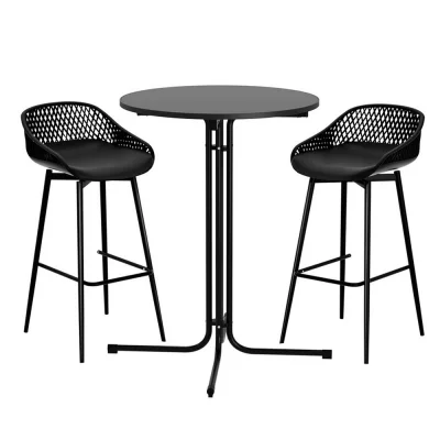 Gardeon 3PC Outdoor Bar Set - Black Steel & MDF Table, Polypropylene Bar Stools, Weather-Resistant Patio Furniture Set