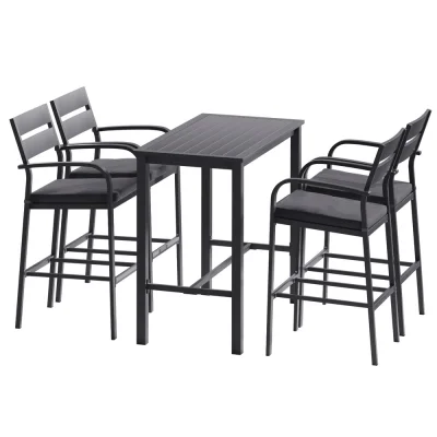 Gardeon 5-Piece Outdoor Bar Set: Weather-Resistant Aluminium Stools & Table with Cushions for Patio Dining