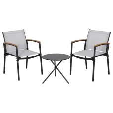 Gardeon 3PC Outdoor Bistro Set - Steel Frame, Textilene Fabric Chairs, Weather-Resistant, Easy Assembly, Black/Grey