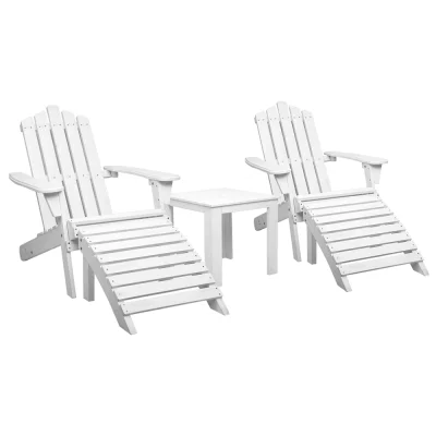 Gardeon 5PC White Adirondack Patio Set: Fir Wood Chairs, Table & Footstools - UV-Resistant, Eco-Friendly, Easy Assembly