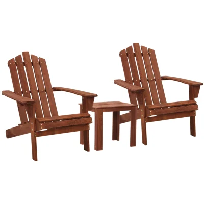 Gardeon 3PC Adirondack Outdoor Set - Fir Wood, Eco-Friendly Finish, Includes 2 Chairs & Side Table, Brown, Easy Assembly