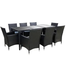 Gardeon 9-Piece Outdoor Dining Set with Black PE Rattan, Aluminium Frame, 5mm Glass Table, and Water-Resistant Cover