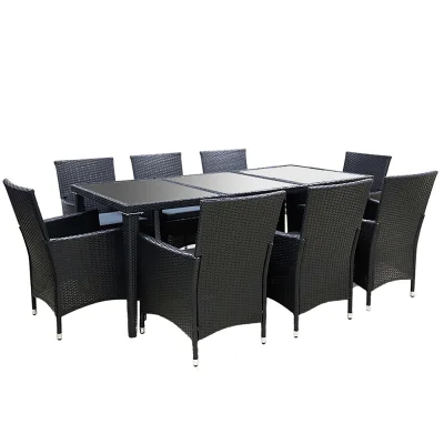Gardeon 9-Piece Outdoor Dining Set with Black PE Rattan, Aluminium Frame, 5mm Glass Table, and Water-Resistant Cover