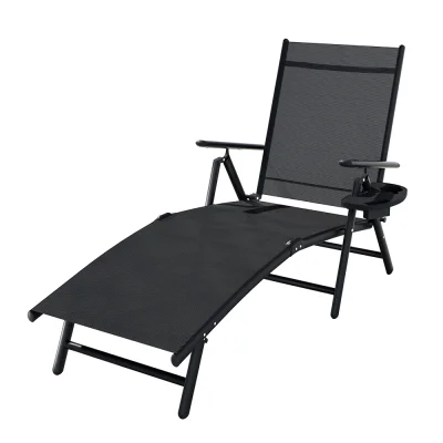 Gardeon Aluminium Sun Lounge: Weather & UV-Resistant, 7-Position Adjustable Beach Chair, 150kg Capacity, Black
