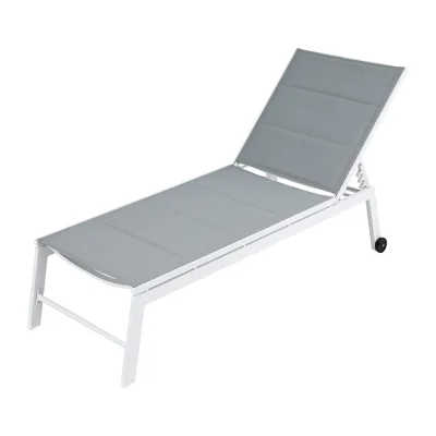 Gardeon Sun Lounger Chaise - White, Aluminium Frame, 5-Position Adjustable, Wheels, Weather-Resistant, 182x59x38.5 CM