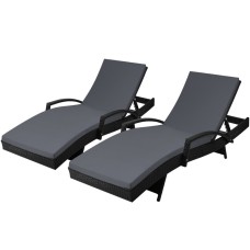 Gardeon 2PC Sun Lounge Wicker Outdoor Beach Chair - Black, Adjustable Backrest, UV & Water-Resistant, 190x70cm