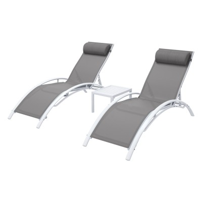 Gardeon 3 Piece Sun Lounge Set Outdoor Lounger Chairs and Table, Steel Frame, Textilene, 5-Position Adjustable, White Gardeon 3 Piece Sun Lounge Set Outdoor Lounger Chairs and Table, Steel Frame, Textilene, 5-Position Adjustable, White