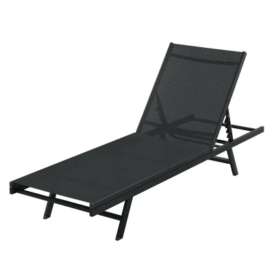 Gardeon Black Steel Sun Lounger: Weather & UV-Resistant, 6-Position Adjustable, 196x60x86cm for Outdoor Relaxation