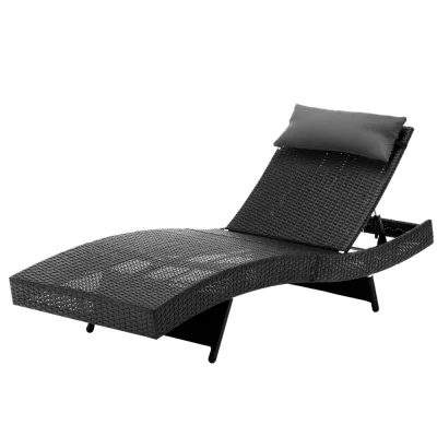 Gardeon Sun Lounge Wicker Lounger - Adjustable Black Outdoor Chair with UV-Resistant Frame & Water-Resistant Cushion