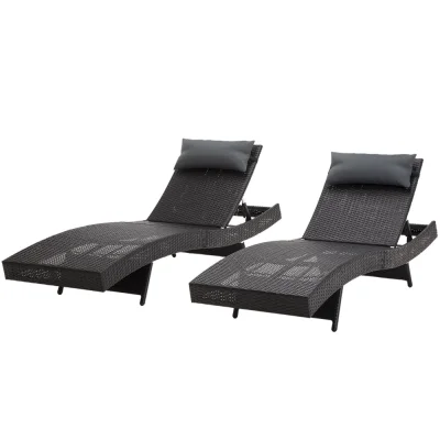 Gardeon 2PC Sun Lounge Set - Black Wicker, Adjustable Backrest, UV-Resistant, 13cm Headrest, Aluminium Frame, 190cm