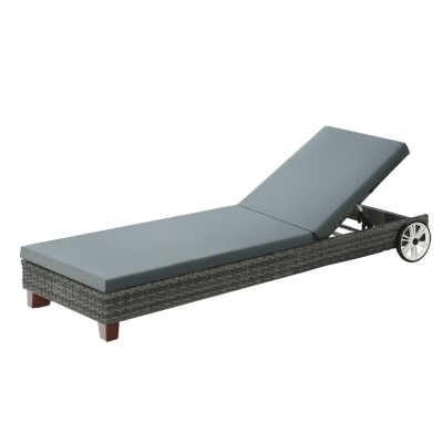 Gardeon Sun Lounge Wicker Outdoor Day Bed - Grey, Adjustable Backrest, UV & Water Resistant, 185x60x25cm, with Wheels