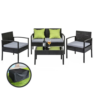 Gardeon Outdoor Wicker Sofa Set: 4-Seater, UV-Resistant, Lime Green Cushions, Glass Table, Bonus Beige Covers Gardeon Outdoor Wicker Sofa Set: 4-Seater, UV-Resistant, Lime Green Cushions, Glass Table, Bonus Beige Covers