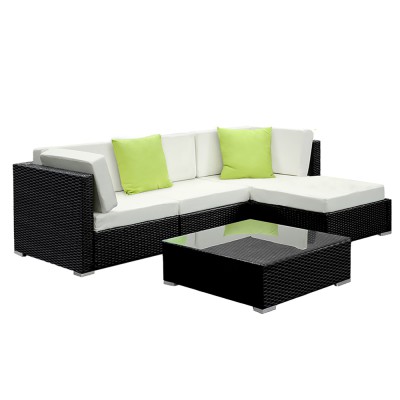 Gardeon 5-Piece Outdoor Sofa Set: UV-Resistant Wicker, Durable Aluminium Frame, Removable Cushions, Glass Table, 4-Seater Gardeon 5-Piece Outdoor Sofa Set: UV-Resistant Wicker, Durable Aluminium Frame, Removable Cushions, Glass Table, 4-Seater