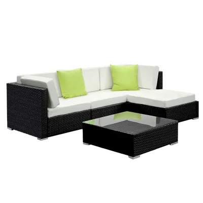 Gardeon 5-Piece Outdoor Sofa Set: UV-Resistant Wicker, Durable Aluminium Frame, Removable Cushions, Glass Table, 4-Seater